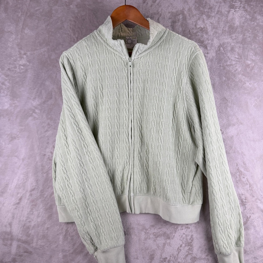 OFFLINE by Aerie Sage Green towel terry Textured Full Zip Jacket Womens XL